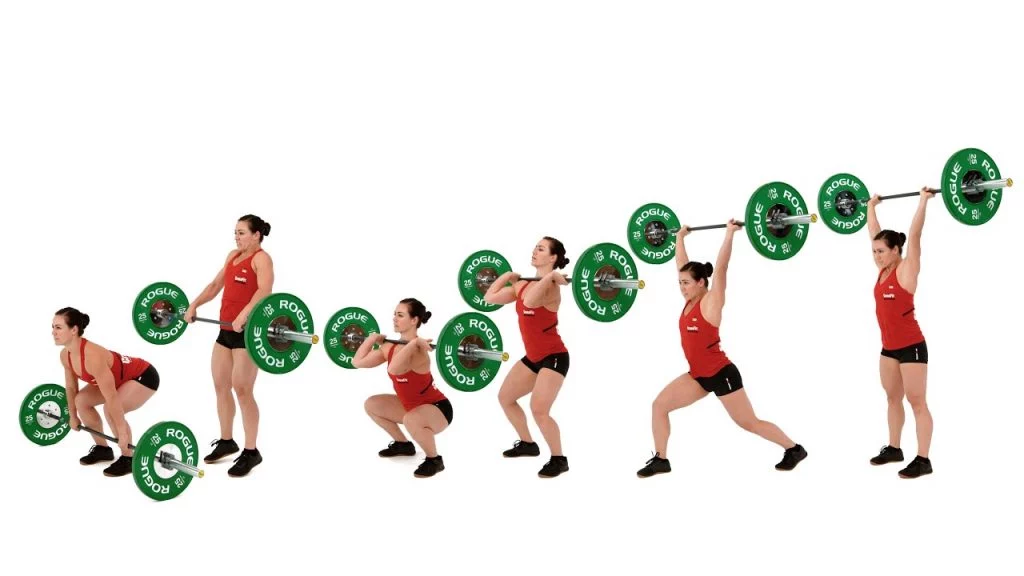 Step-by-step demonstration of the barbell clean and jerk exercise