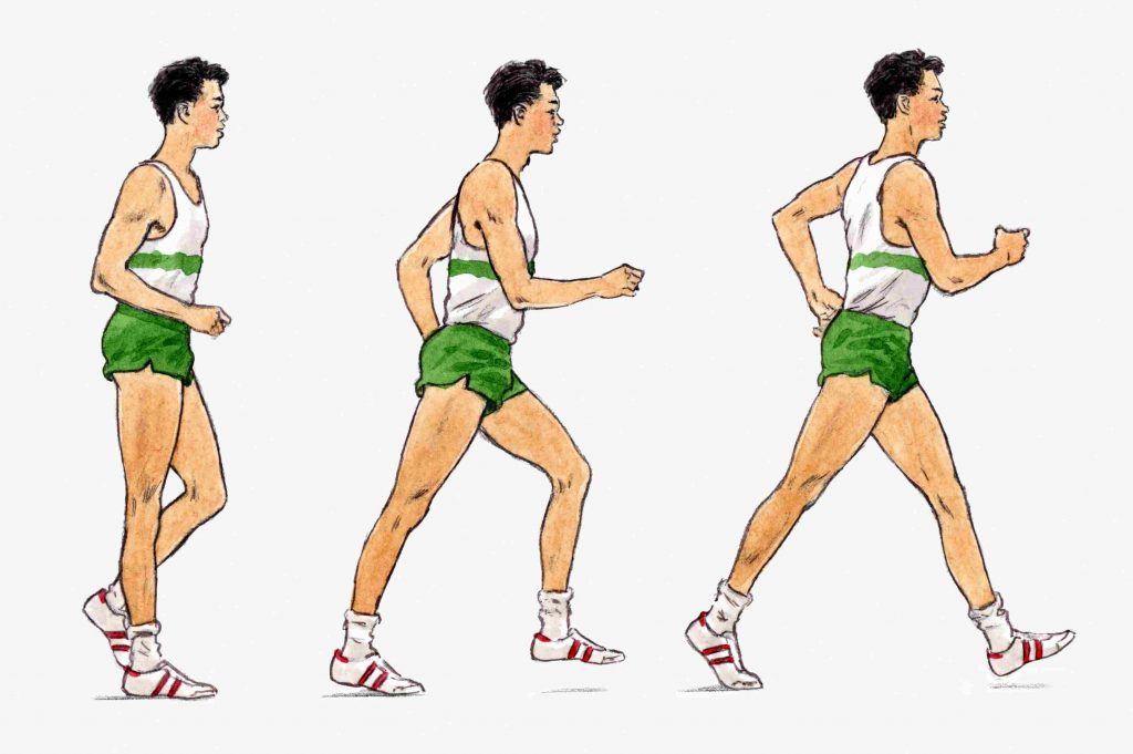 Showing race walking with three figures