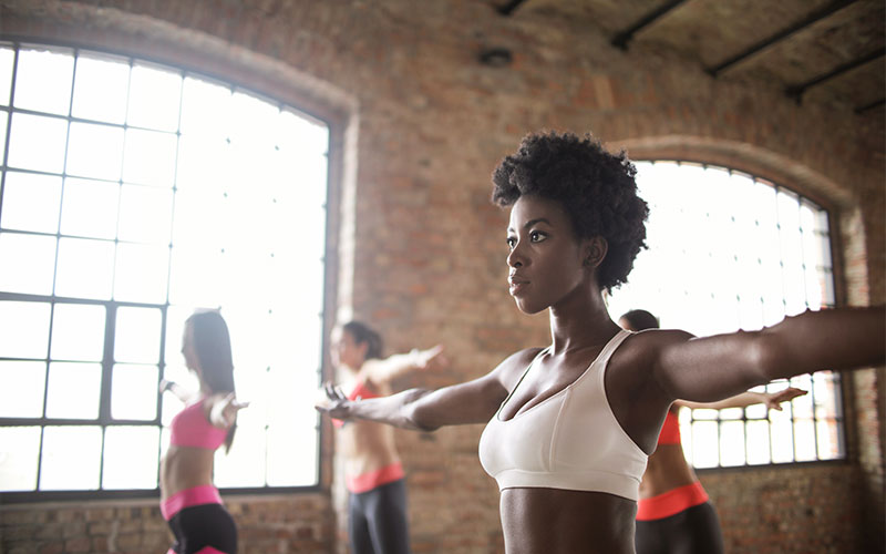 Some female trainees are working out with music together