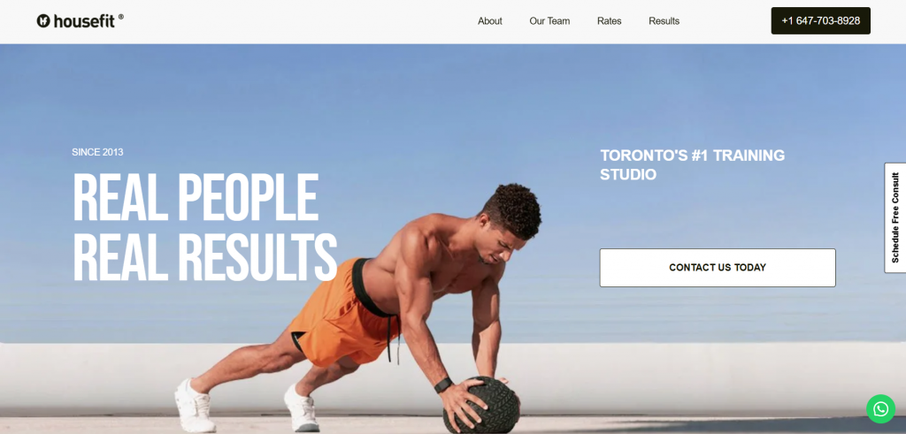 Housefit Screenshot of Housefit personal training website showing coaching services and booking options.