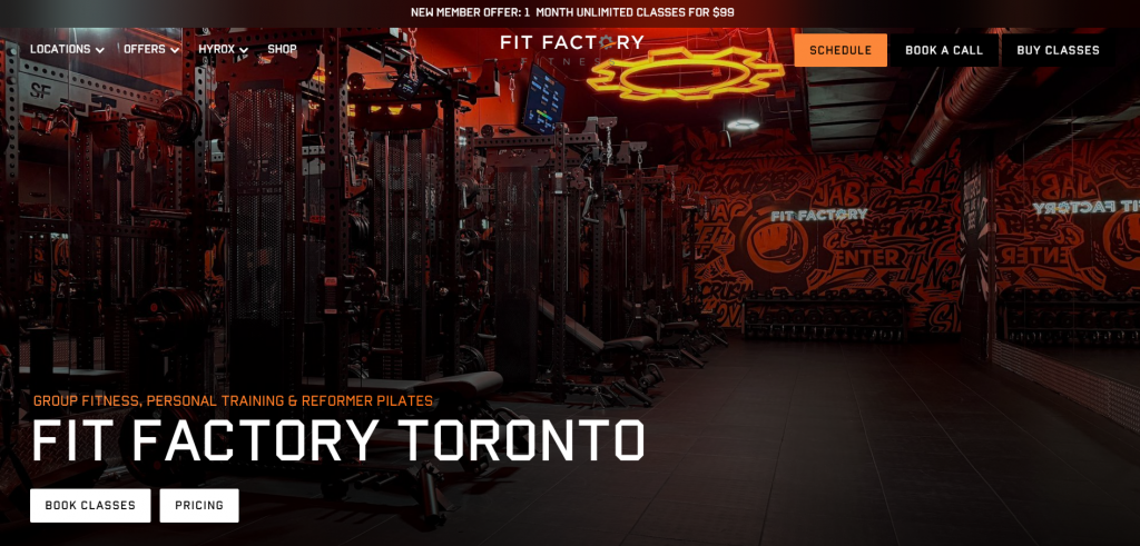 Fit Factory Downtown Screenshot of Fit Factory Downtown personal training website showing coaching services and booking options.