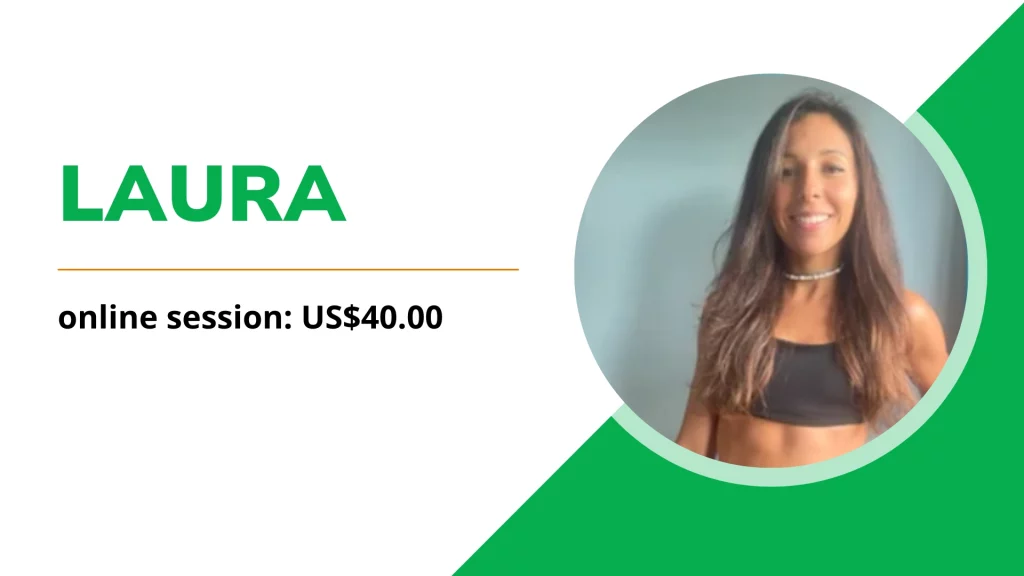 Laura: Functional Strength & Toning Laura, an online personal trainer, profile image with coaching session details