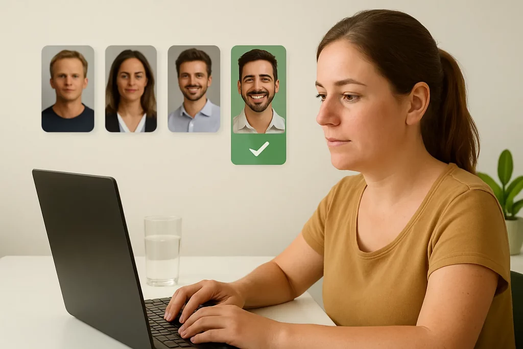 Finding the Right Fit, Not Just the Right Price Woman choosing a personal trainer online in Toronto, comparing profiles and cost.