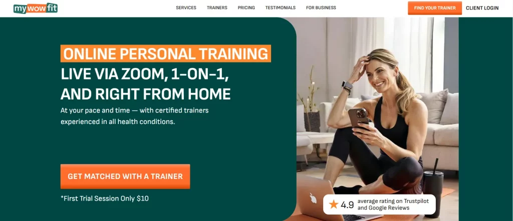 Preview of an online service platform connecting users with professional trainers and specialists.