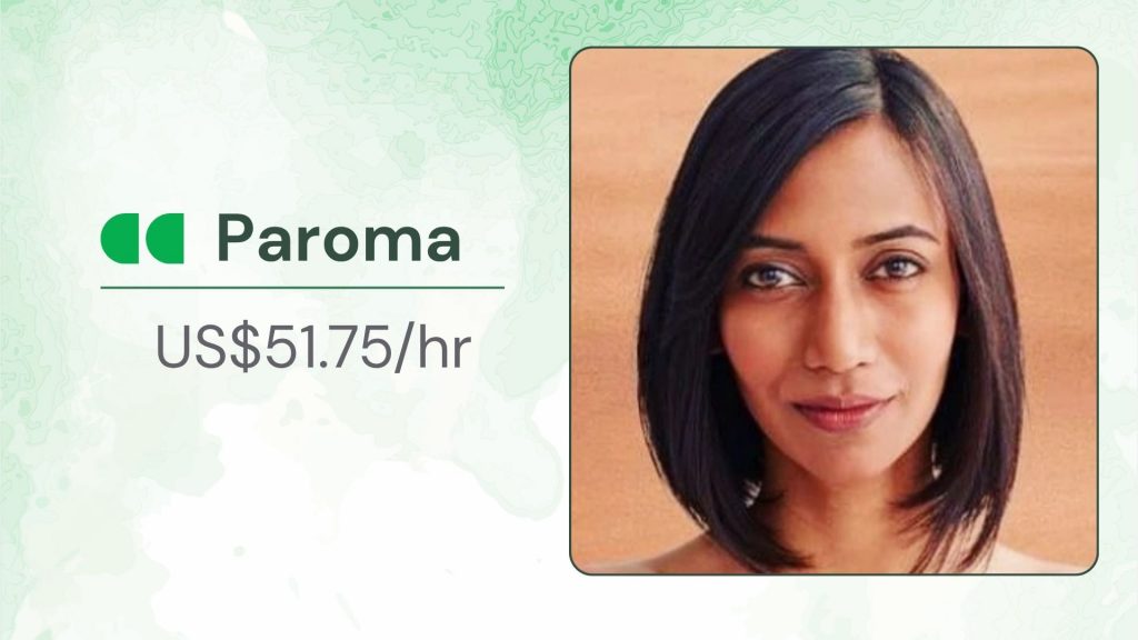 Paroma Paroma's online personal trainer profile showing live sessions and pricing