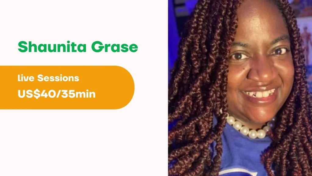 A presentation slide showing Shaunita Grase online personal trainer profile, including his photo and session rates.