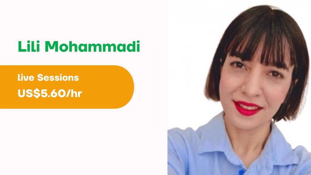 Lili Mohammadi A presentation slide showing Lili Mohammadi online personal trainer profile, including his photo and session rates.
