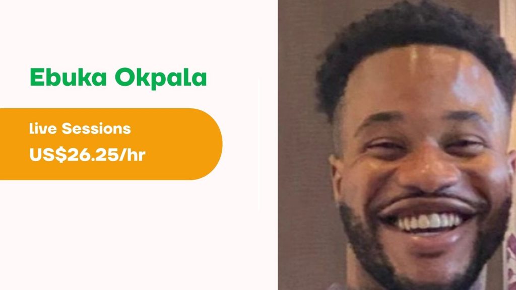 Ebuka Okpala A presentation slide showing Ebuka Okpala online personal trainer profile, including his photo and session rates.