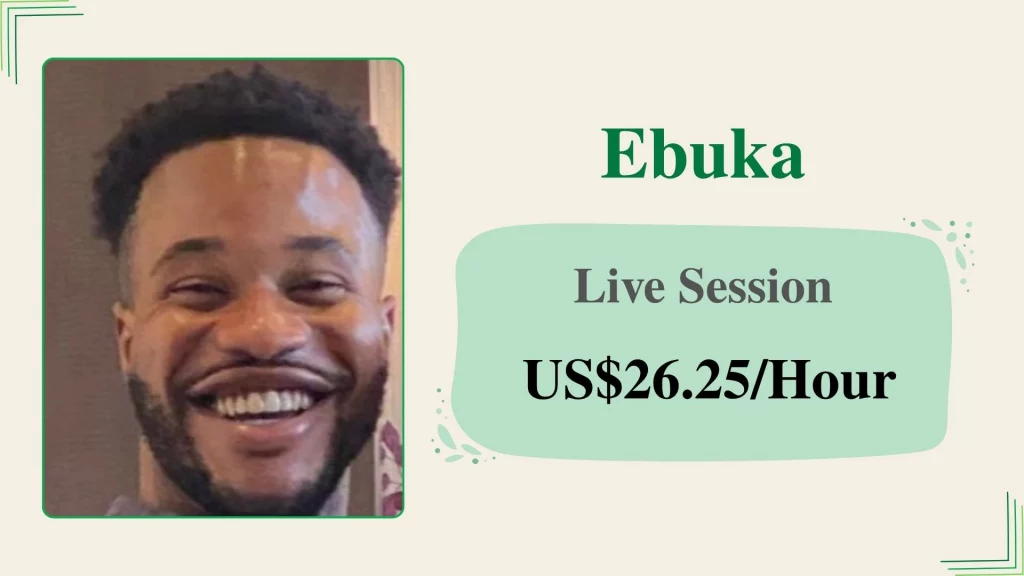 Ebuka Ebuka, an affordable online personal trainer, offering live sessions for US$26.25 per hour.