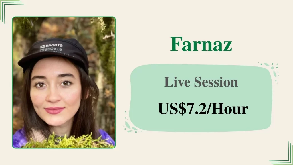 Farnaz, an affordable online personal trainer, offering live sessions for US$7.2 per hour.