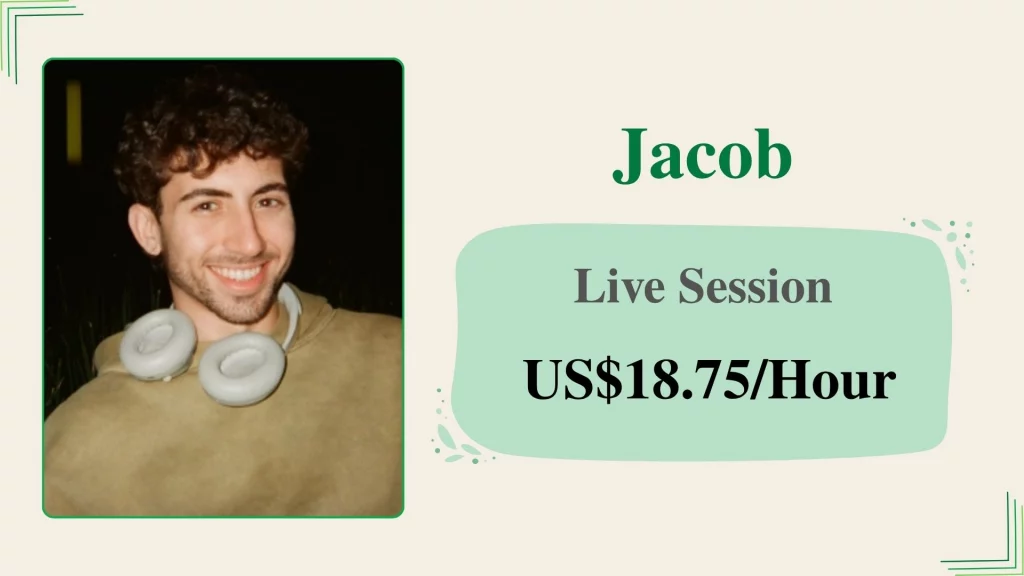 Jacob Jacob, an affordable online personal trainer, offering live sessions for US$18.75 per hour.