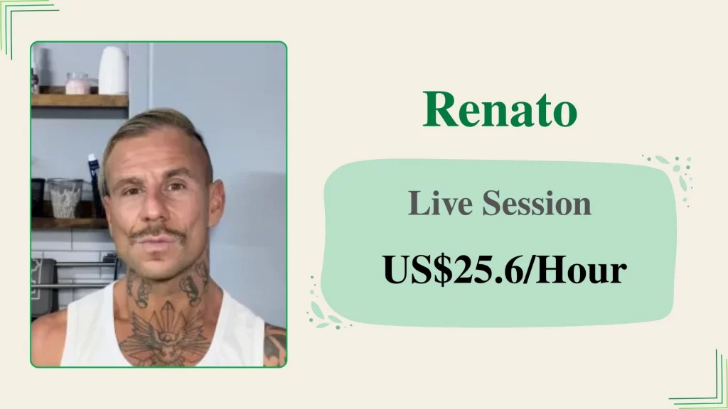 Renato Renato, an affordable online personal trainer, offering live sessions for US$25.6 per hour.