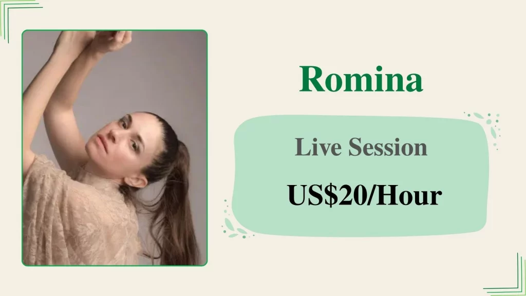 Romina | Affordable Stretching & Mobility Coach Romina, an affordable online personal trainer, offering live sessions for US$20 per hour.