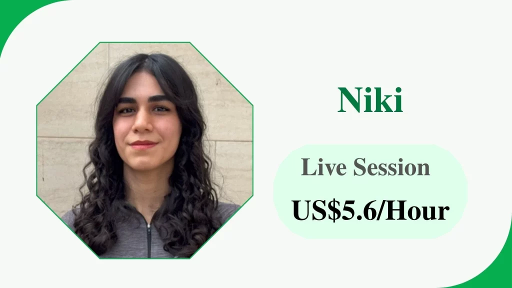 Profile card of Niki, an online fitness coach for women’s weight loss, with a rate of US$5.6 per hour.