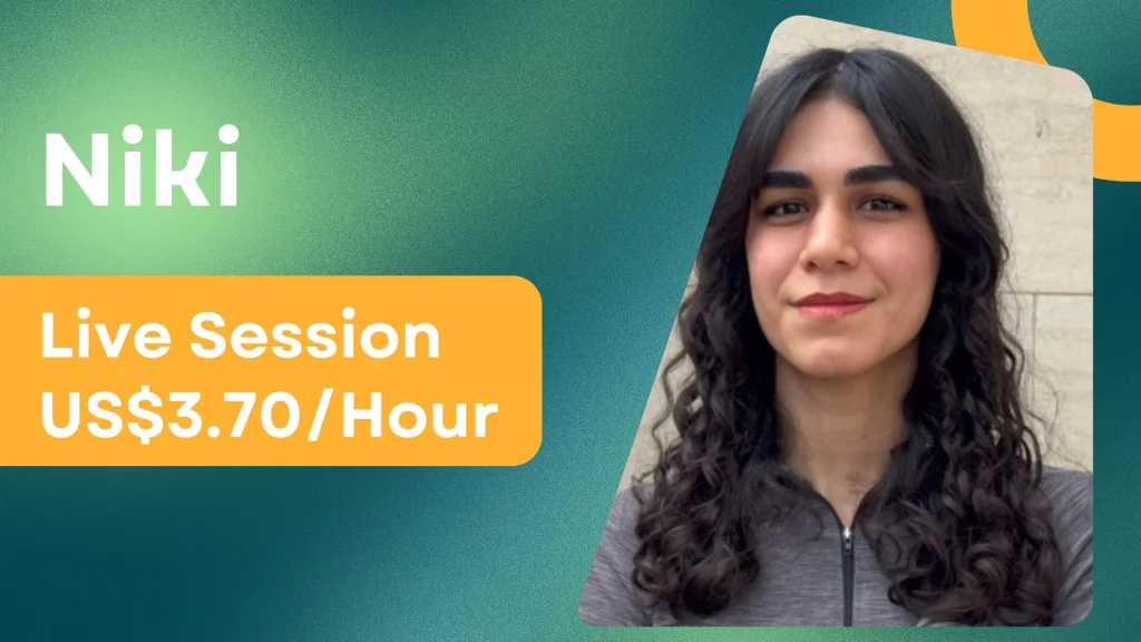 Niki, an online personal trainer for beginners, with her profile photo and per-session price.