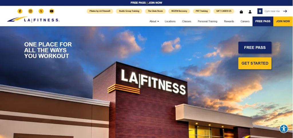 Front view of LA Fitness building in Los Angeles, California
