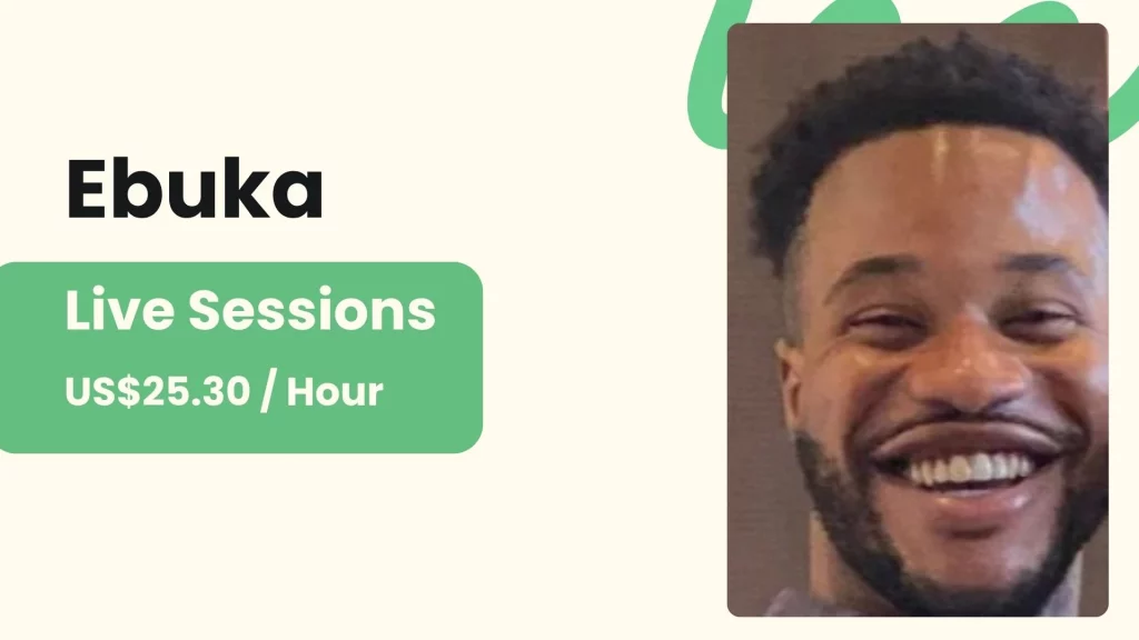 Ebuka – Corrective Personal Trainer for Beginners Ebuka, an online personal trainer for beginners, with his profile photo and per-session price.