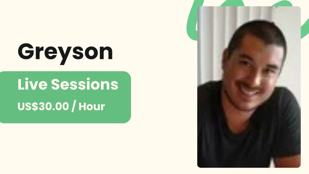 Greyson – Strength & Habit Coach for Beginners Greyson, an online personal trainer for beginners, with his profile photo and per-session price.