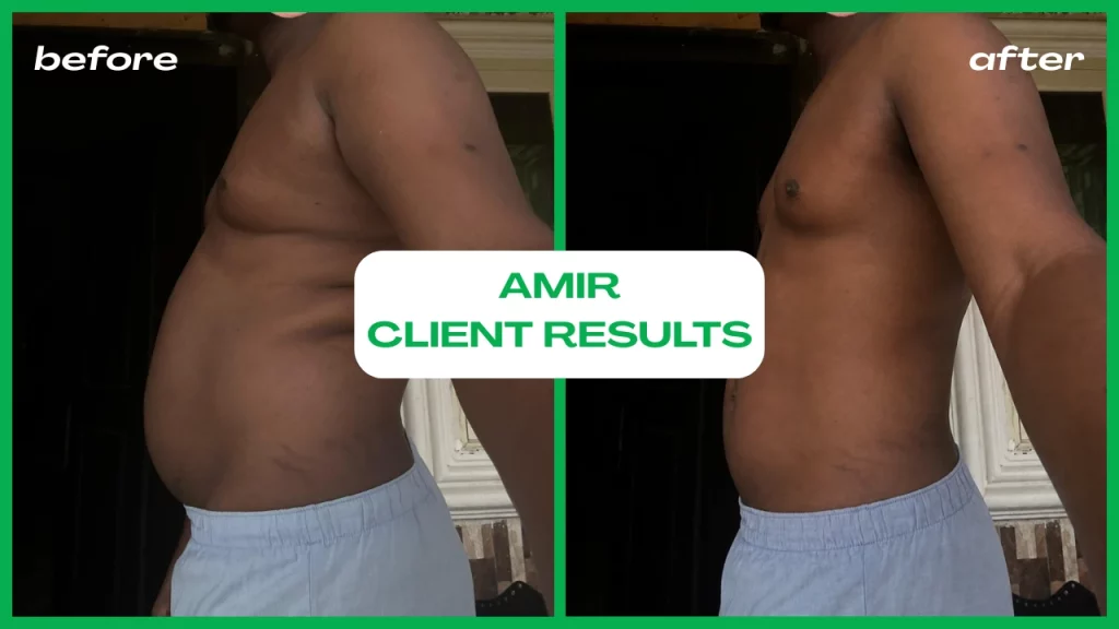 Client progress photo: before and after training with virtual weight loss trainer Amir
