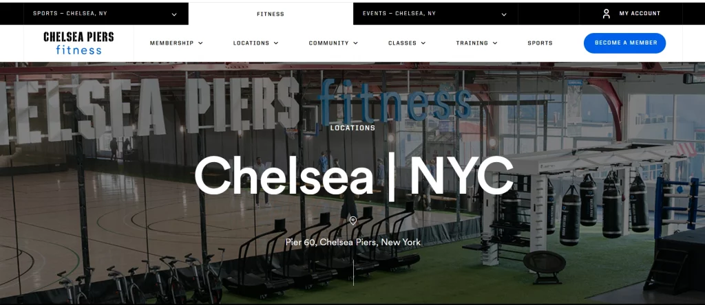 Chelsea Piers Fitness Screenshot of the Chelsea Piers Fitness homepage