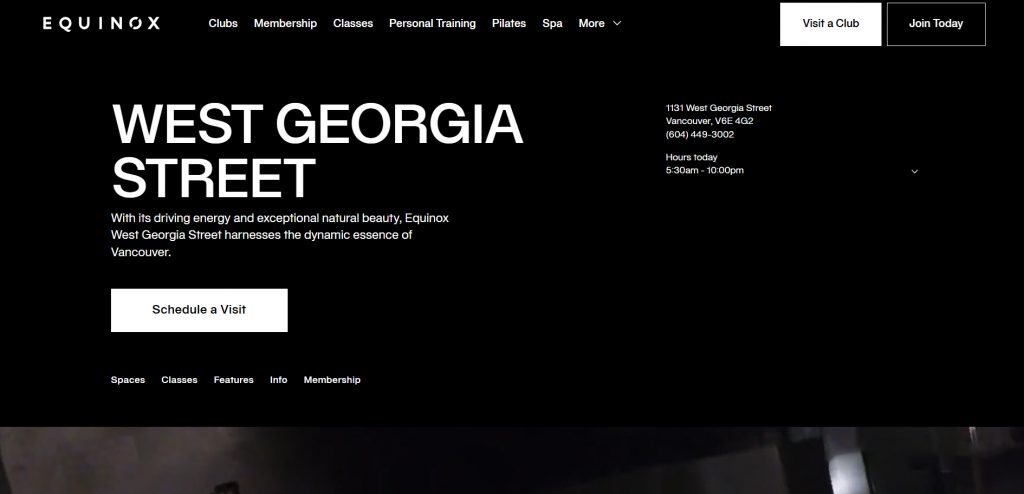Equinox Vancouver official homepage showcasing its luxury fitness facilities in Vancouver