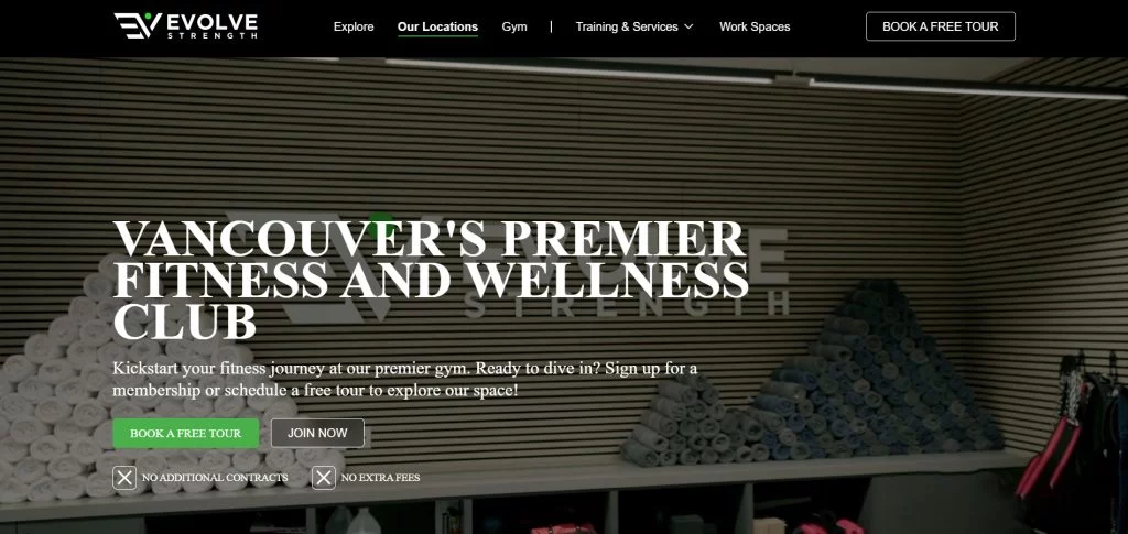 Evolve Strength Evolve Strength official homepage showcasing its gym facilities in Vancouver