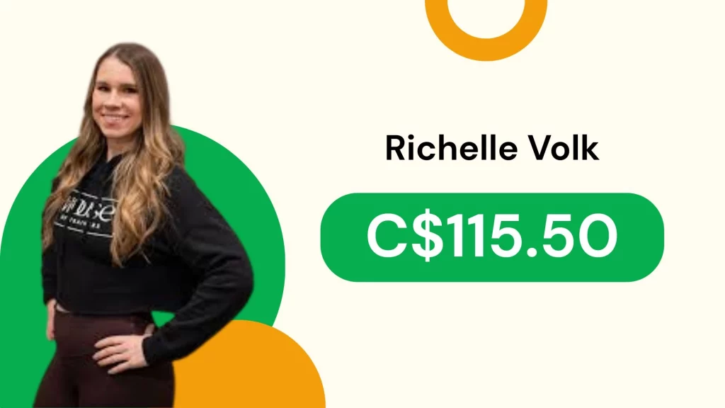 Richelle Volk Online personal trainer profile card featuring Richelle Volk with coaching price details