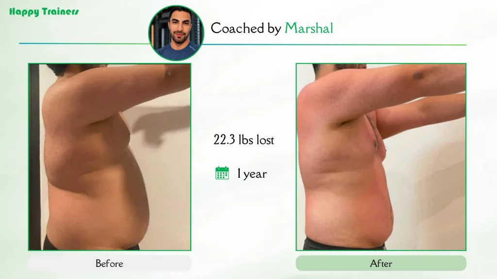 Marshal’s client transformation showing progress through online personal training for weight loss 