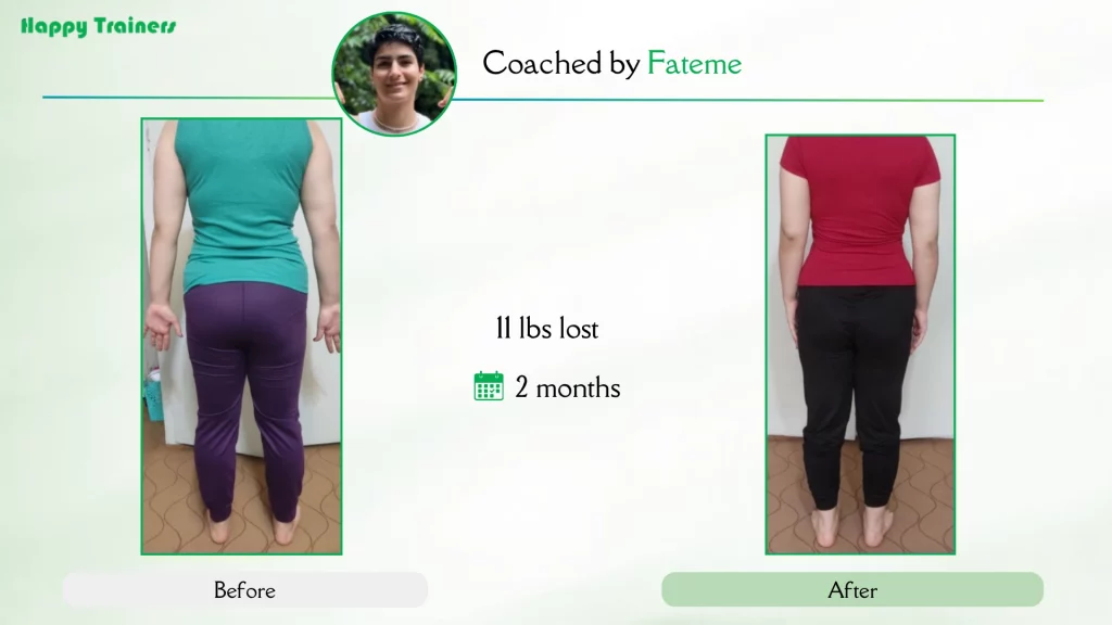 Risha’s client before and after transformation with online fitness coaching for weight loss 