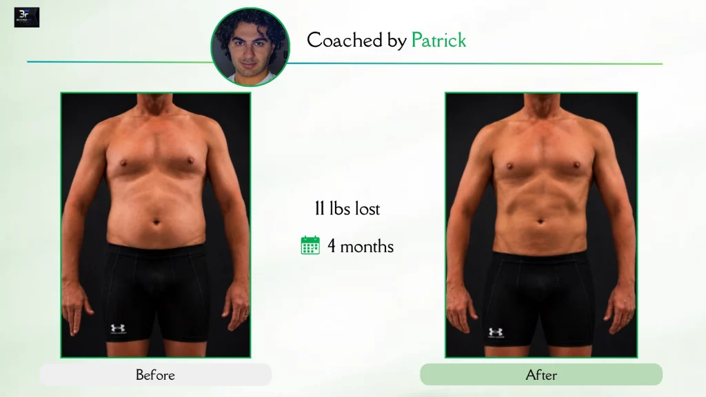 Patrick’s client before and after fitness transformation with online fitness coaching for weight loss