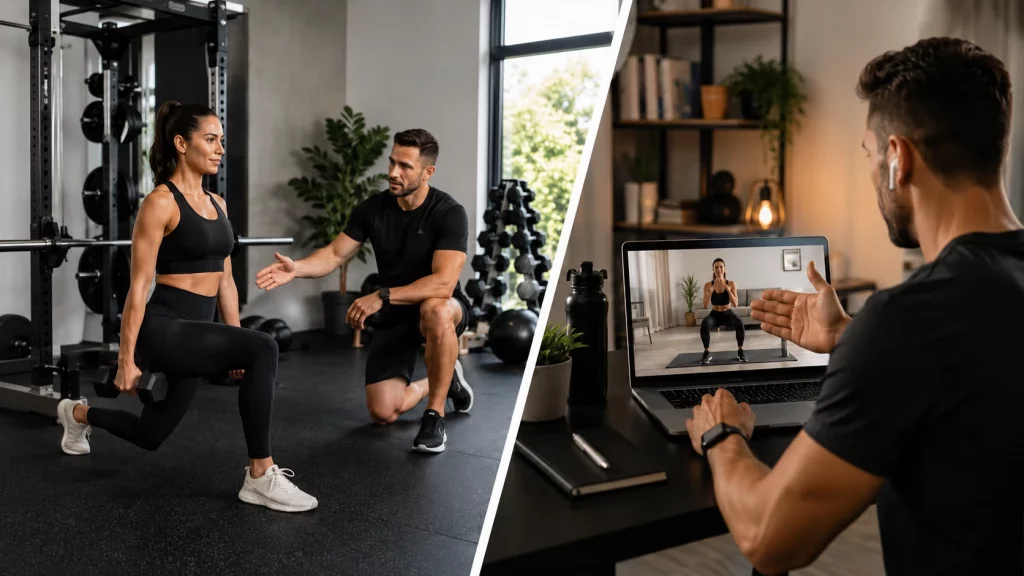 68bc739a-bfaa-4be2-bb66-07c8dca9217d Comparing in-person and online personal training with a personal trainer in NYC and virtual coaching session