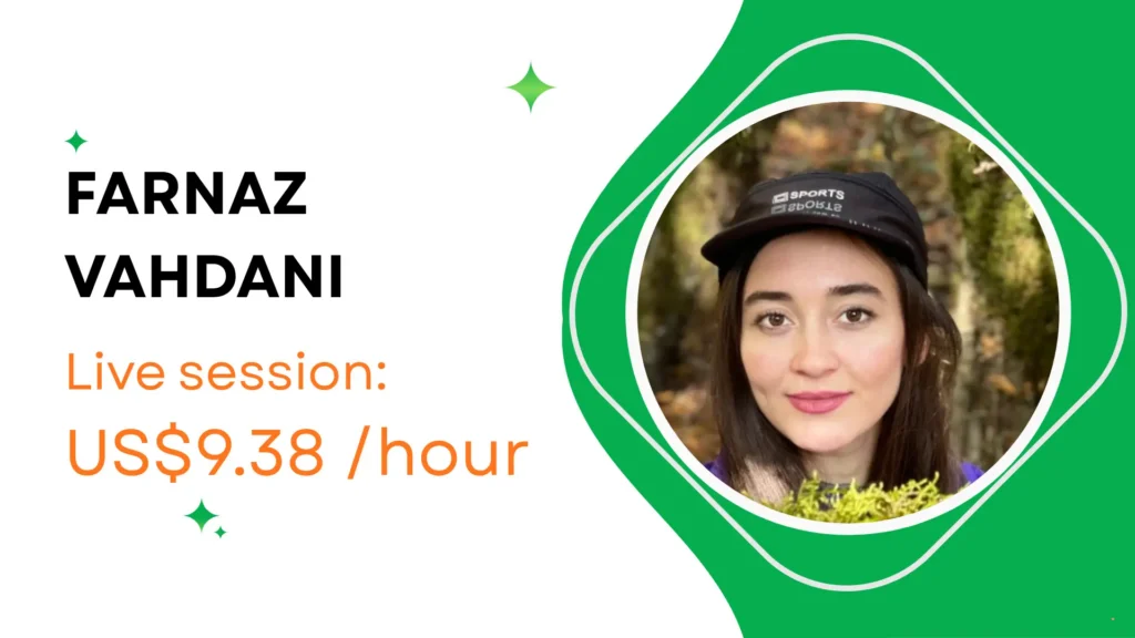 Farnaz Vahdani, one of our online personal trainers for gaining weight, with a sports nutrition background and live sessions at US$9.38/hour.