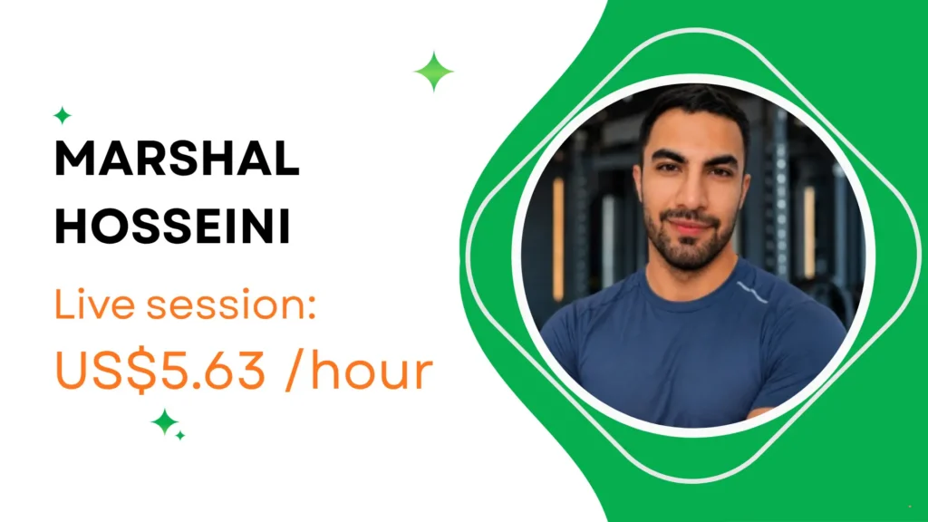 Marshal Hosseini, one of our online personal trainers for gaining weight, focused on motivation and consistency, with sessions at US$5.63/hour.